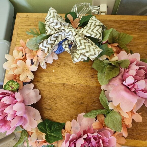 Hand Crafted Pink Peony Floral Wreath  Summer Door Wall Decoration - Picture 9 of 14